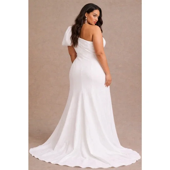 Jenny Yoo Tabitha Wedding Dress Ivory One Shoulder Bow Bridal Gown Size 26 NWT - Picture 2 of 5